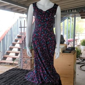 Black Floral Tapered Waist Summer Midi/Maxi Dress